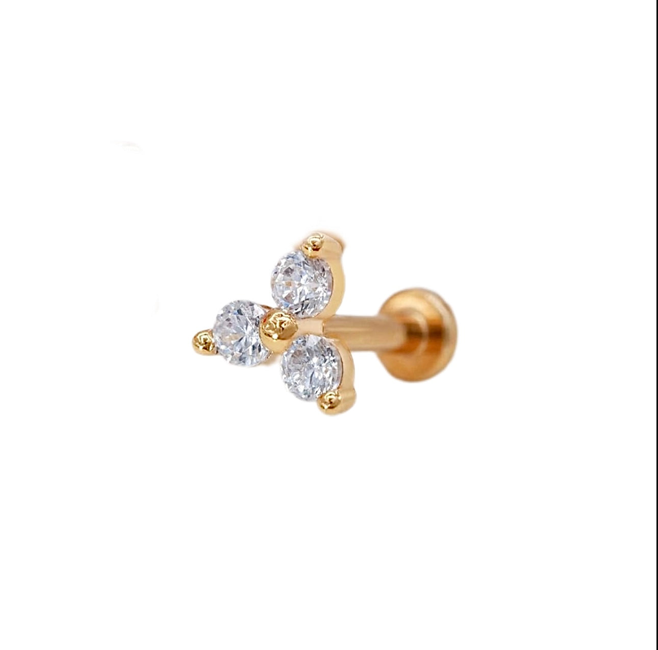 Trinity Natural Zirconia Pin Push 14k Solid Gold