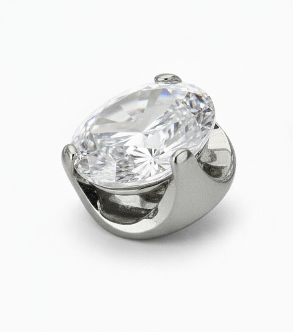 Crown natural zirconia jewel, for lobe piercing, upper lobes, conch.