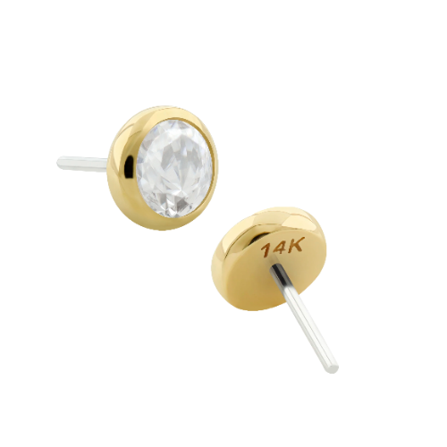 Bezel Flat Swarovski Pin Push 14k Solid Gold