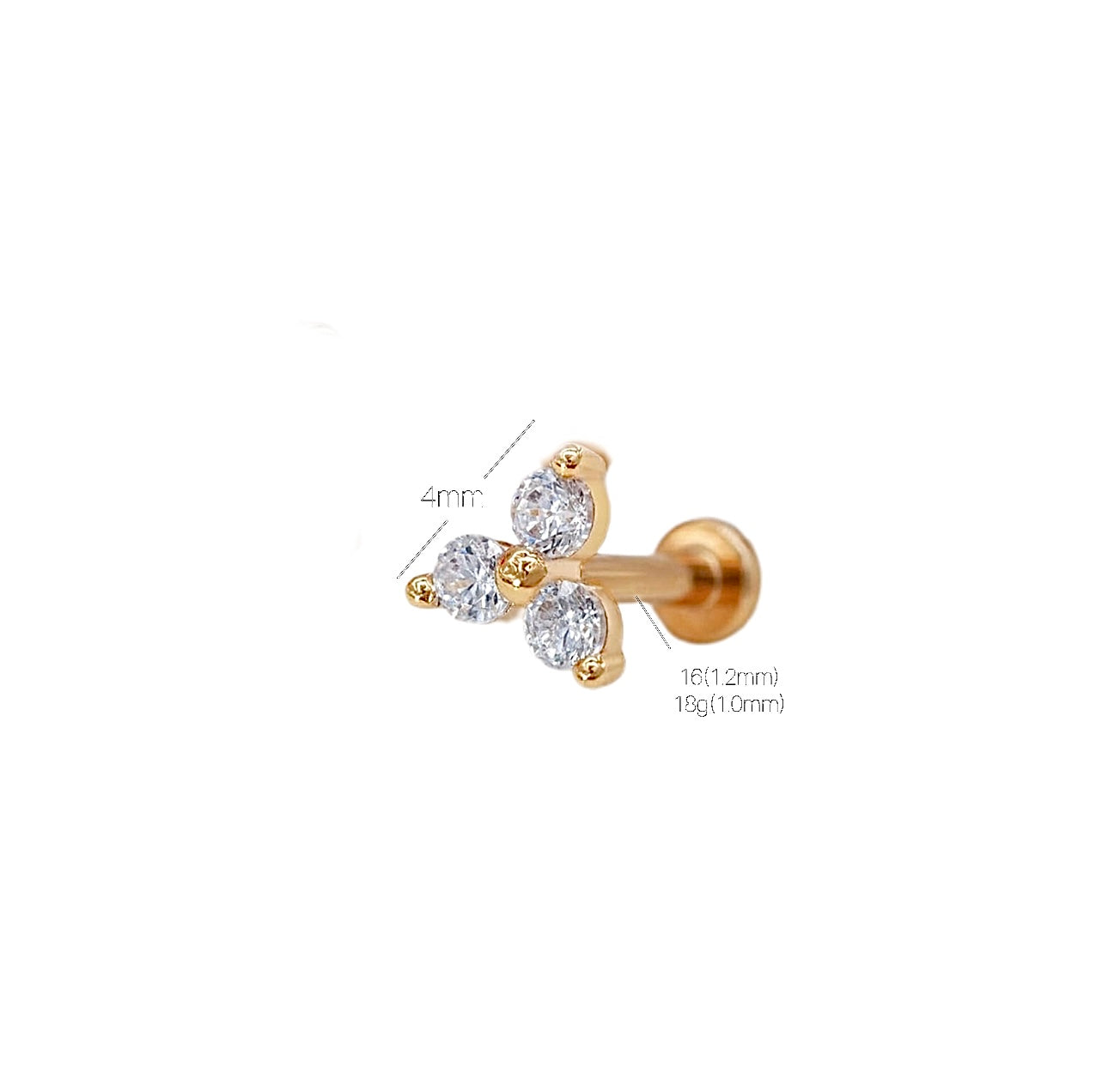 Trinity Natural Zirconia Pin Push 14k Solid Gold