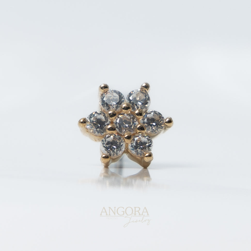 Sun Flower Piercing Jewelry, Little Summer Push Pin solid gold 14k