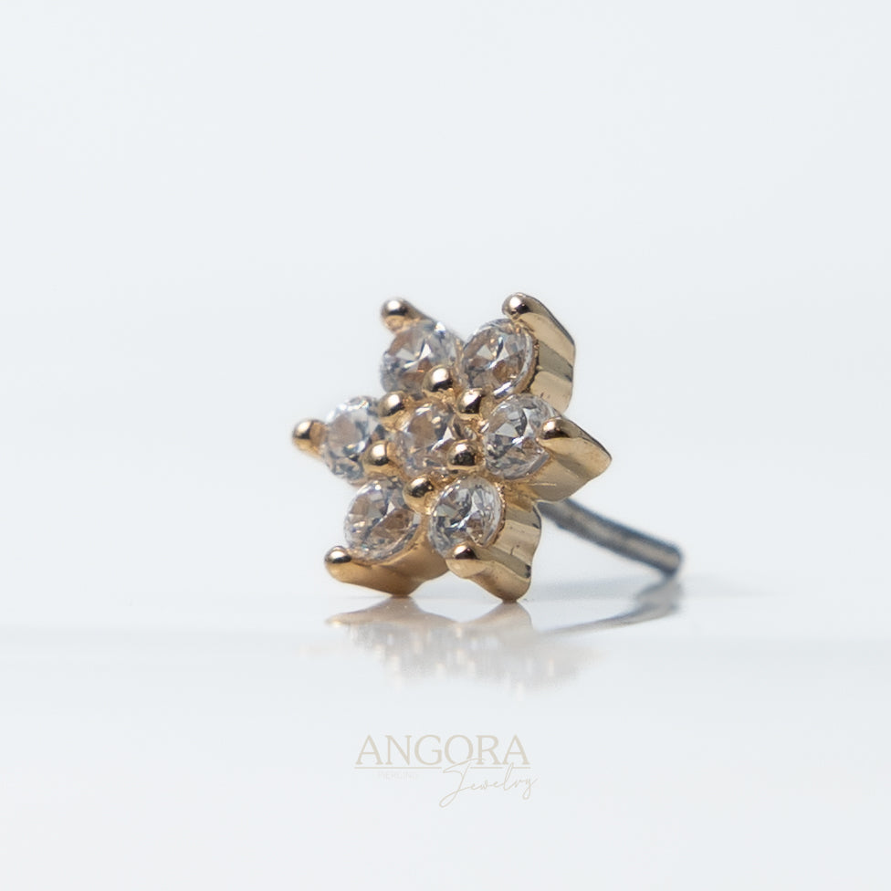 Sun Flower Piercing Jewelry, Little Summer Push Pin solid gold 14k