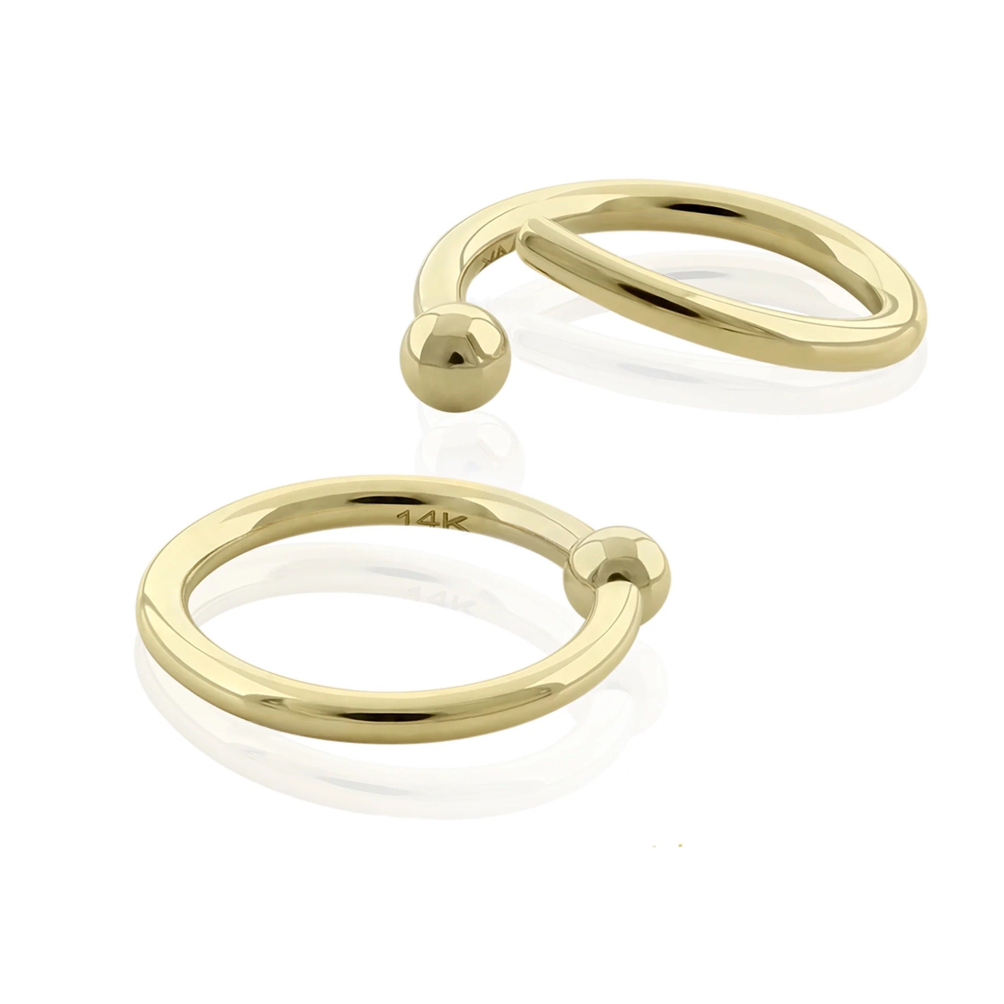 Hoop With Ball 14k Solid Gold