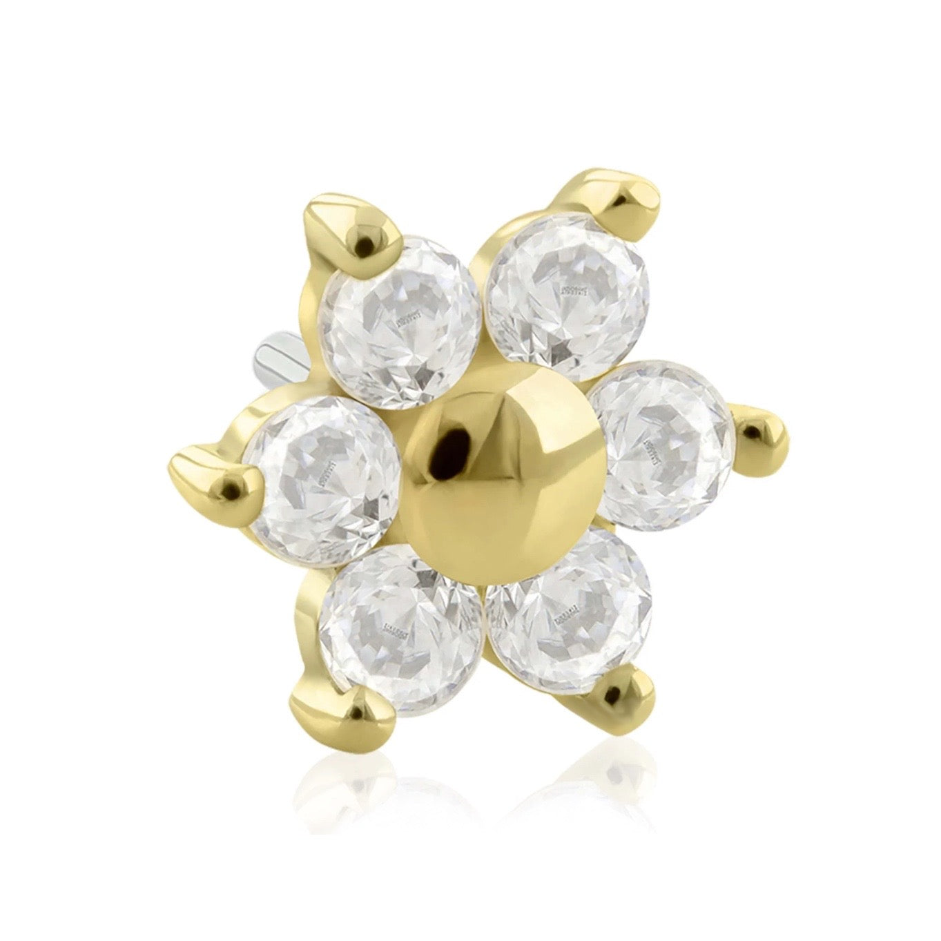 Flower Zircons Pin Push 14k Solid Gold