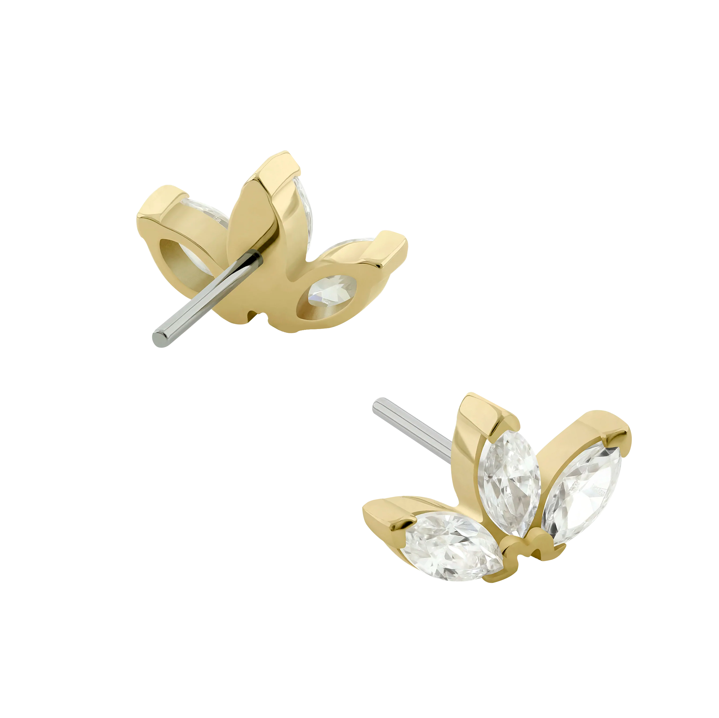 Broche de loto marquesa de oro macizo de 14 k