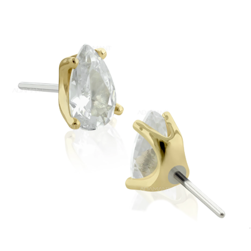 Tear Zirconia Pin Push 14k Solid Gold